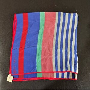 Vtg 70s Anne Klein for Vera Companies Silk Scarf Striped Blue Red Green Chicago